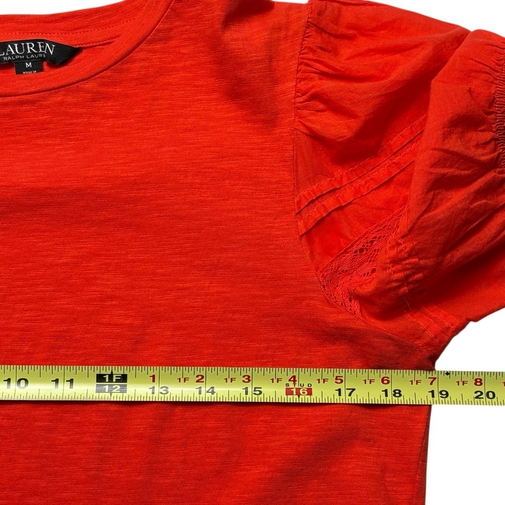 Lauren Ralph Lauren Black Label Slub Cotton Top Size M Puff Sleeves Orange - Picture 4 of 8